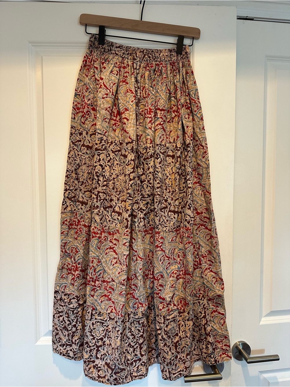 Bohemian Tiered Maxi Skirt in Red and Cream S Catholic Baptist Pentecostal Vibes